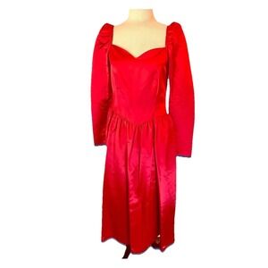 VTG  80's Dress  Bill Levkoff Sz S Red Satin  Whimsigoth Punk New Wave